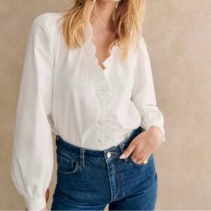Sezane Elegant White Ruffle Blouse